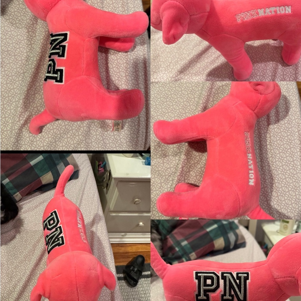 PINK Victoria's Secret Neon Pink Plush Dog Toy with PN Patch